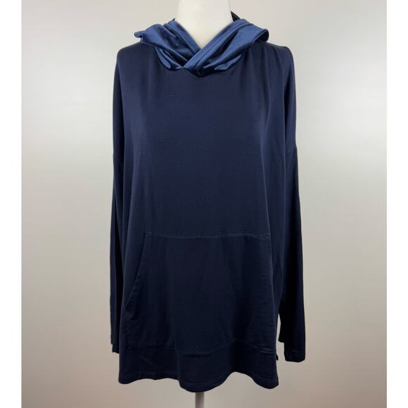 Eileen Fisher Womens Velvet Trim Hoodie in Navy Sz S | Soft Comfy Cozy Neutral - Picture 2 of 16